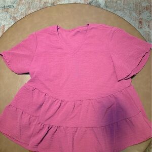 SHEIN Pink Ruffle Hem Blouse